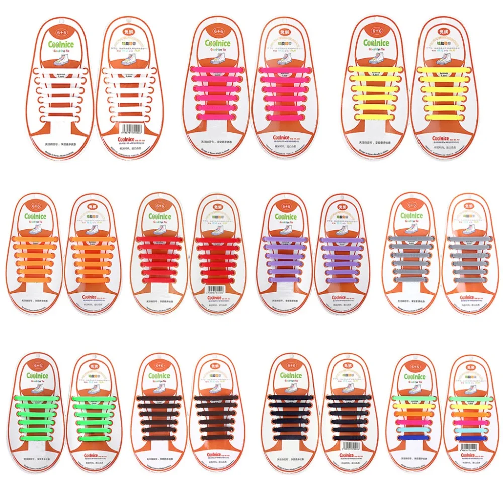 12 шт. Детские эластичные силиконовые шнурки без галстука карамельный цвет шнурки для обуви 4,1-6,05 см