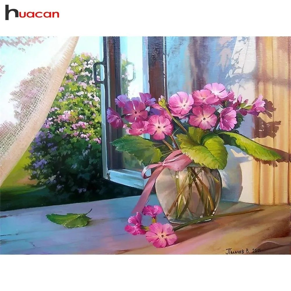 

Huacan Diamond Painting Full Drill Square Floral Picture Of Rhinestones Diamond Mosaic Diamond Embroidery 5D Painting Stickers