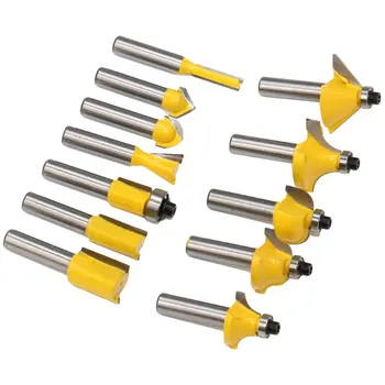 

Wood Cutter Carbide Mill 12pcs 8mm Shank Milling Cutter Router Bit Set Woodworking Trimming Engraving Carving Cutting Tools
