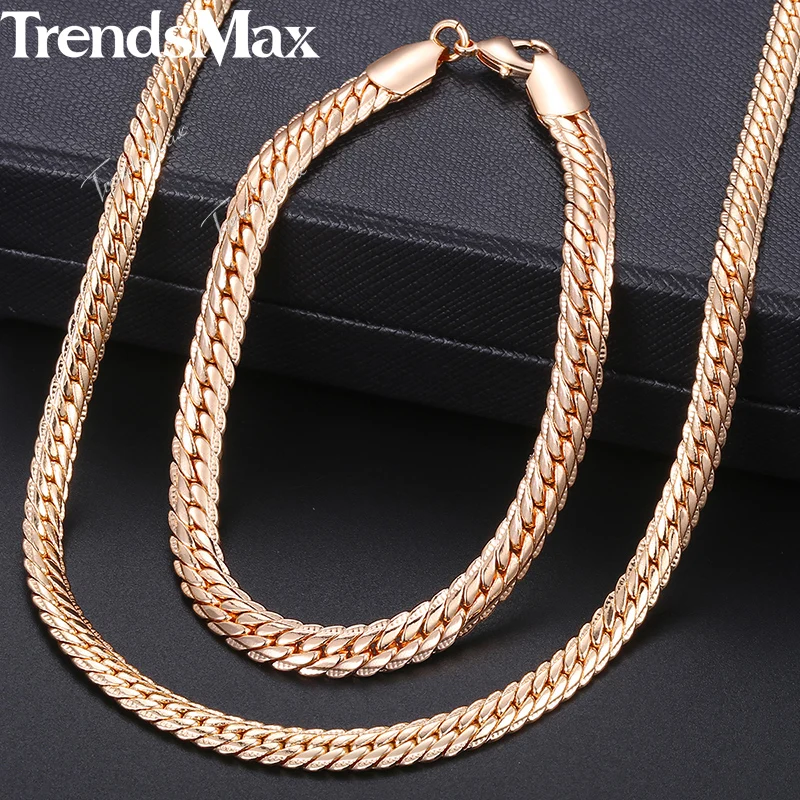 Jewelry Set For Women 585 Rose Gold Bracelet Necklace Set Hammered