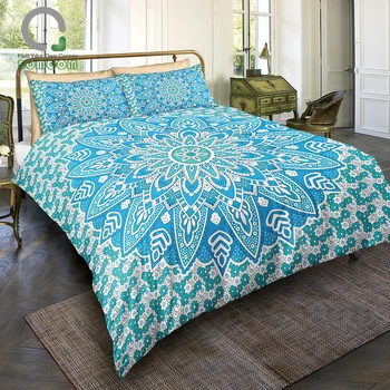 

BOMCOM 3D Digital Printing Bedding Set Blue F Mandala Duvet Cover Set 100% Microfiber Blue
