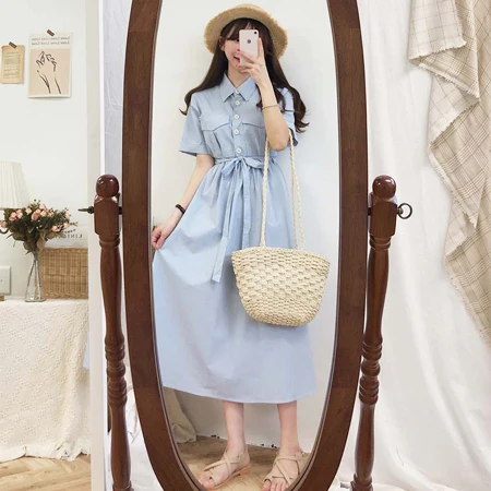 

Pocket Plus size New Summer Dress Girls Boho Party Female Vintage Dress Short Sleeve Blue Stripe Women Dresses Long Robe Vestido