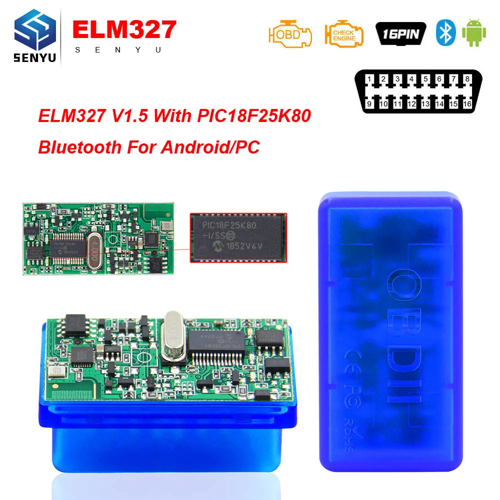 

Super Mini ELM327 V1.5 OBD2 Scanner Bluetooth with PIC18F25K80 For Android/PC OBD OBDII elm 327 V1.5 Car Auto Diagnostic Tool