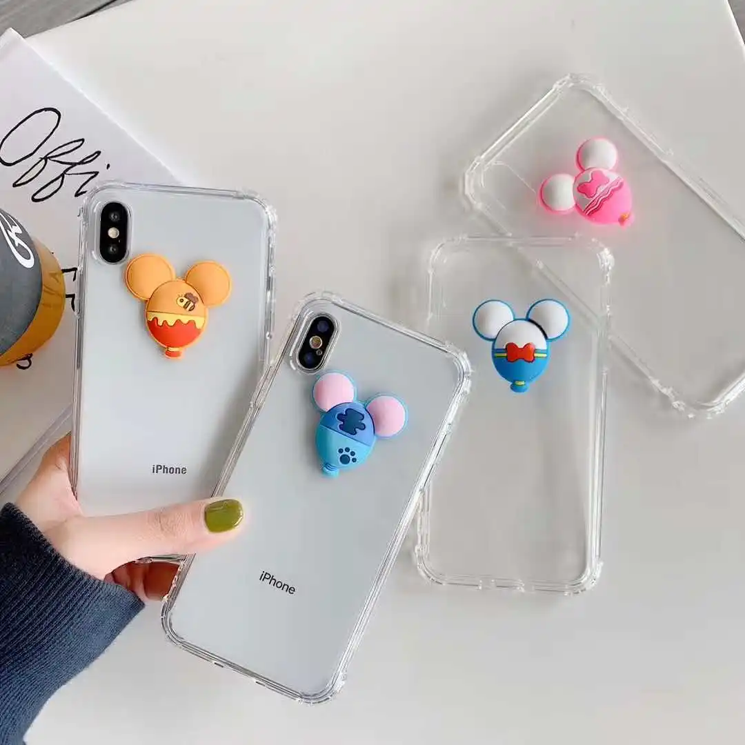 

3D cute Disneys Mickey Minnie balloon avatar phone case for iphone 6 6s 7 8 plus x xs max xr anti-drop transparent stereo cover