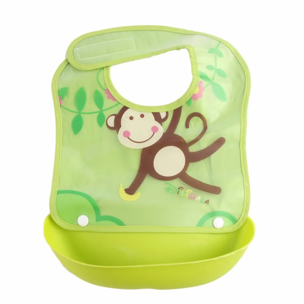 New Cute Baby silicone baby bibs lovely animals dishes pocket bib
