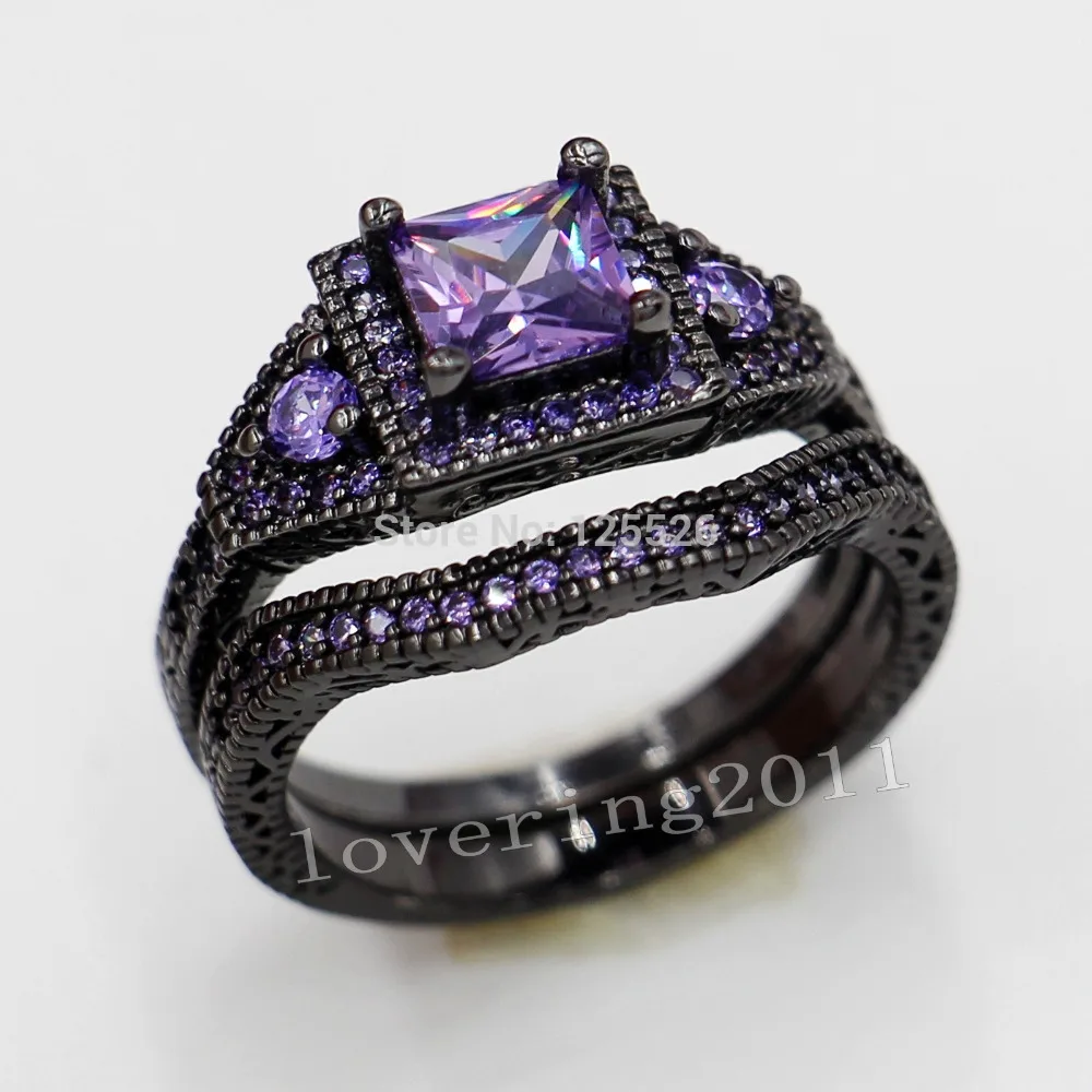 Choucong Antique Jewelry Purple 5a Zircon Stone 10kt Black Choucong Antique Jewelry Purple 5a Zircon Stone 10kt Black Gold Filled 2 Wedding Band Ring Set Sz 5 11 Gift In Rings From Accessories On