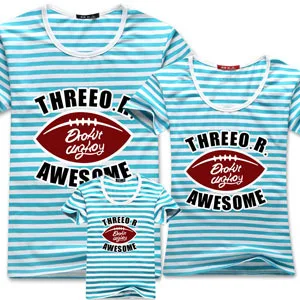 AD/Семейные футболки качественная летняя Одинаковая одежда для мамы, папы и ребенка в стиле регби одежда для мамы и меня футболки для пары для родителей и детей - Цвет: bluish striped