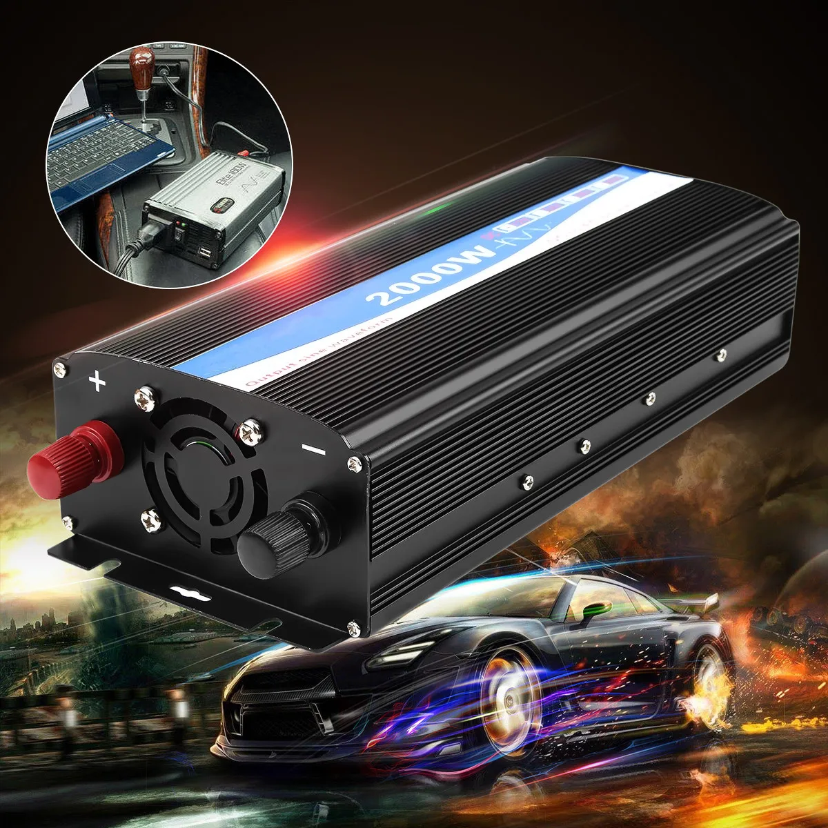 

Car Inverters Transformer 2000W DC 12V to AC 220V Dual Display Pure Sine Wave Power Inverter Charger Converters Car Power Supply
