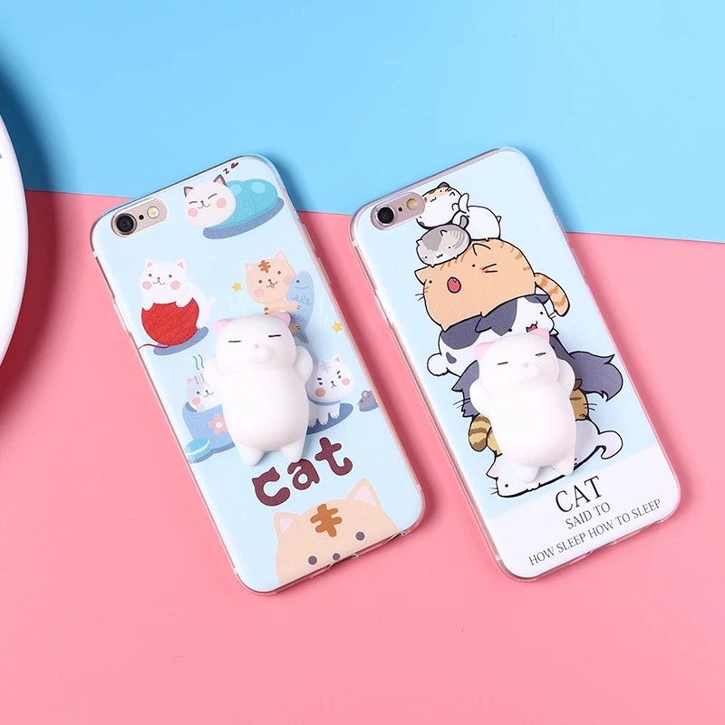 TOMOCOMO Cute Lucky 3D Cat Kitty Squishy Cartoon Animals Seal Stress Soft Phone Case For iPhone 7 7Plus 6S 6Plus 8 8Plus SAMSUNG