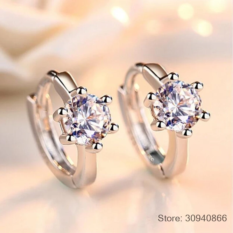 

925 Sterling Silver Earrings Six Claw Zirconia Heart Arrow Round Hoop Earrings For Women Best Gift S-E184