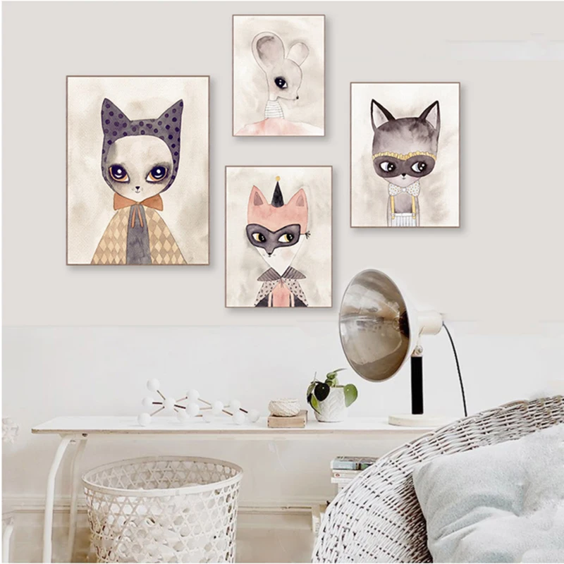 Cartoon Wall Art Prints Canvas Posters Cute Miss Rat Princess Fairy Paintings For Girl Baby Kids Room Decor | Дом и сад
