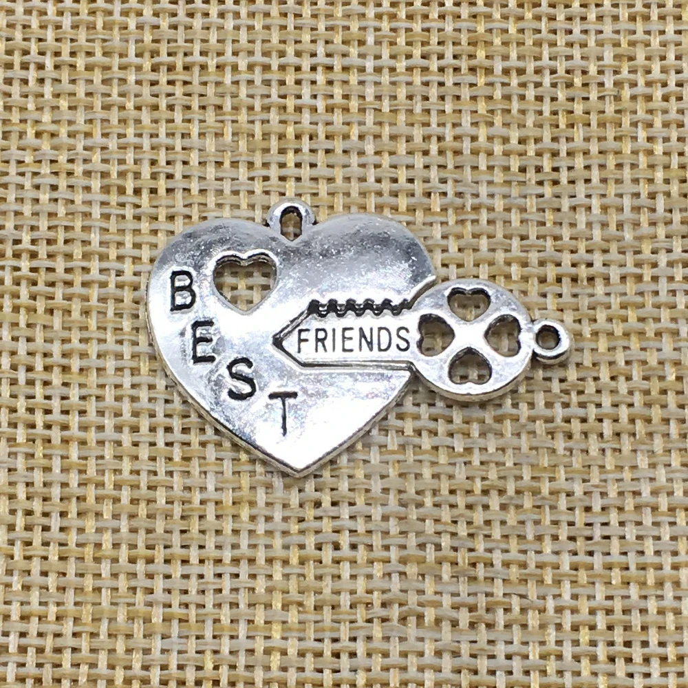 10Sets Best Friend Heart Key Lock Charm Antique Silver Tone DIY Jewelry