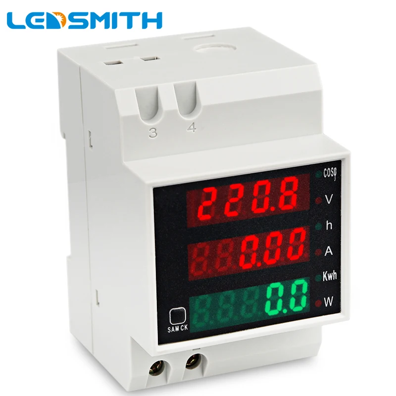 LEDSMITH D52-2047 din-рейку Многофункциональный цифровой измеритель переменного тока 80-300 В 0-100А активный коэффициент мощности Амперметр электрической энергии вольтметр