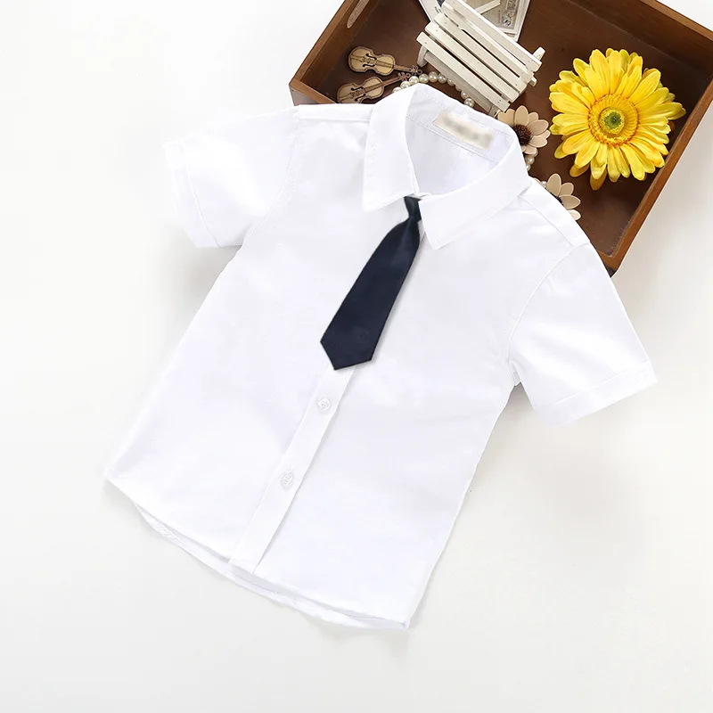 Детские вечерние рубашки модные синие и белые рубашки в стиле английских мальчиков, рубашка с бантом и короткими рукавами одежда для выступлений