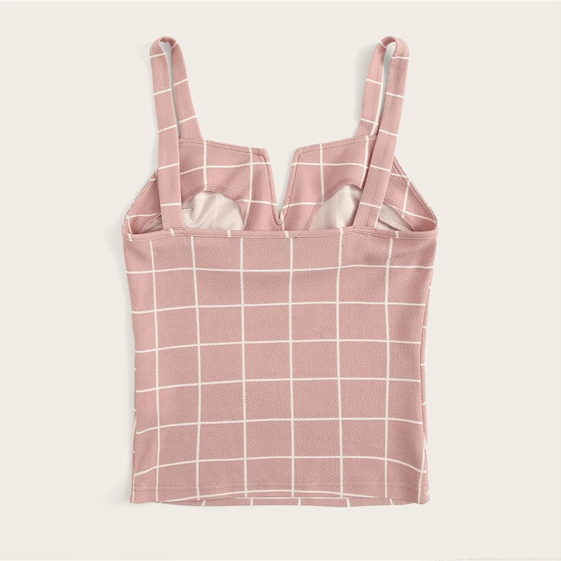 SHEIN Приталенный Топ На Бретелях В Клетку Женский Летний Розовый Элегантный Топ Без Рукавов