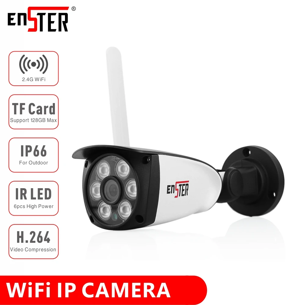 

ENSTER CAMHI 720P 960P 1080P Outdoor Bullet Onvif WiFi IP Camera with 2.4Ghz Wireless Antenna Support FTP and TF Card Recording