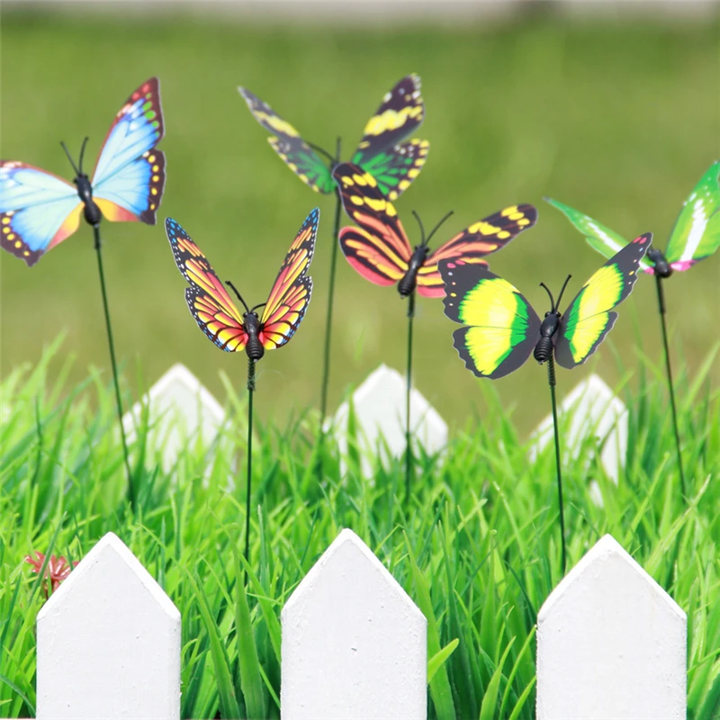 

10PC 7CM Colorful 3D Double Layer Butterfly On Sticks Home Yard Lawn Flowerpot Plant Decoration Garden Ornament DIY Lawn Craft