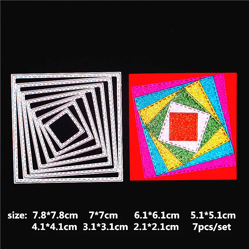  7pcs Square Frames Metal Cutting Dies Stencils for Scrapbooking Invitation Album Paper Cards Decora - 32857323623
