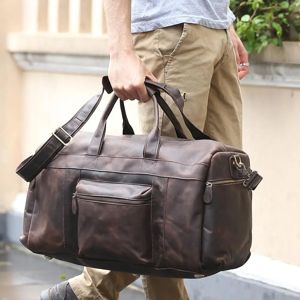 

Tiding Classic Crazy Horse Leather Business Men's Travel Bag Large Capacity Tote Two Colors 1098