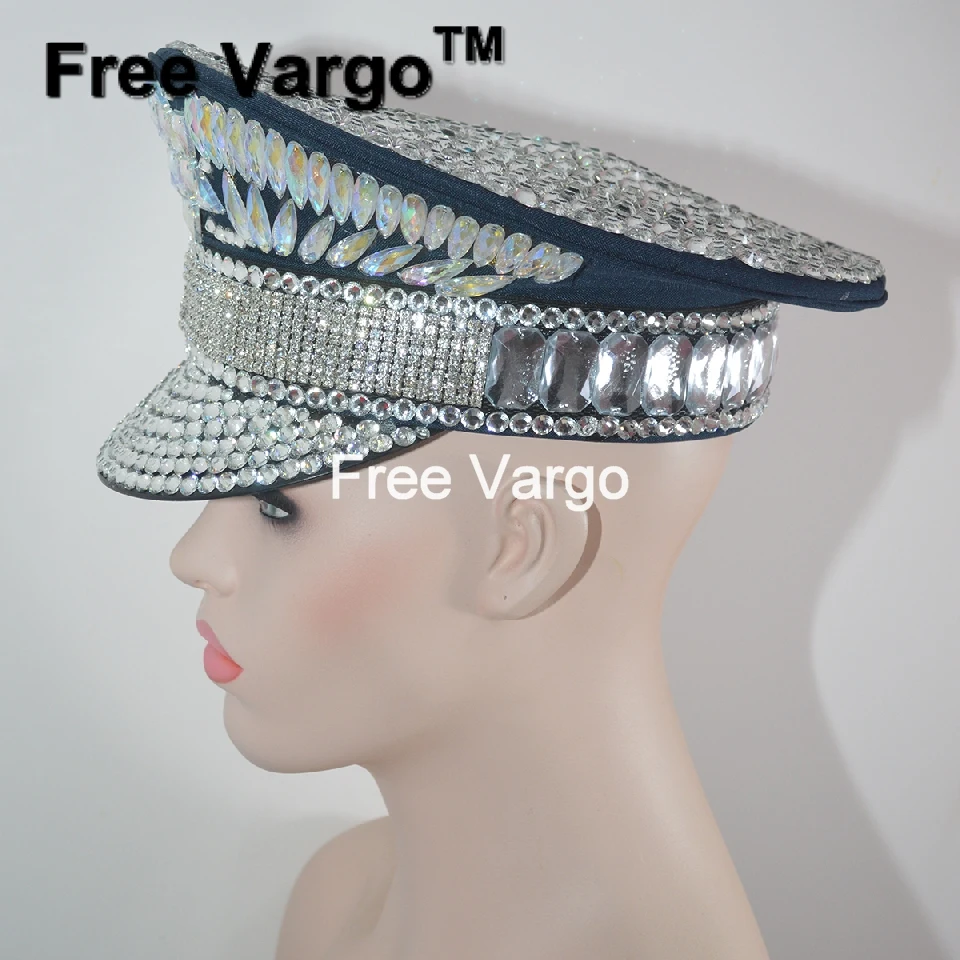 Burning Man Holographic Crystal Headdress Rave Festival Party Headpiece Captain Military Hat Sparkly EDM Stage Dj Dance Costume 