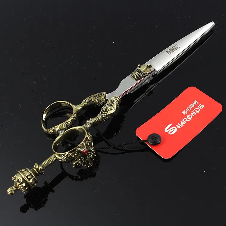 Sharonds 6 дюймов ручка в форме короны ножницы для волос салон Япония 440c Нержавеющая сталь Резка истончение ножницы инструмент