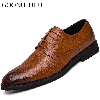 

2019 fashion men's dress shoes leather lace up classic brown black shoe man plush size 38-48 office wedding formal shoes for men