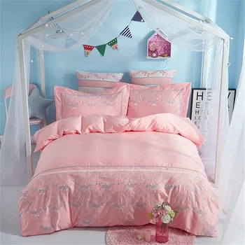

YeeKin 60S Egyptian Long-Staple Cotton Embroidery Pink Color Girls Duvet Cover Set King Queen Sateen Cotton Embroidery Floral