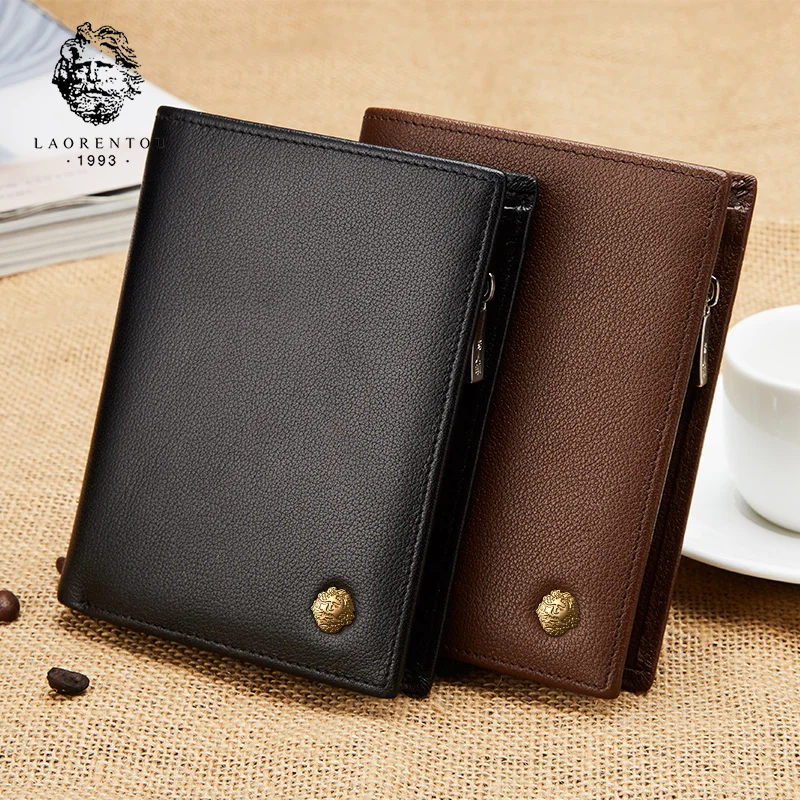 

LAORENTOU Men Genuine Leather Wallets Casual Male Wallet Men Purse Standard Card Holders Wallets for Man Valentine's Day Present