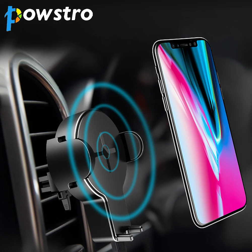

Powstro Wireless Car Charger 360 Degree Phone Holder Qi Standard Auto Power Off LED Automatically identify metal foreign object