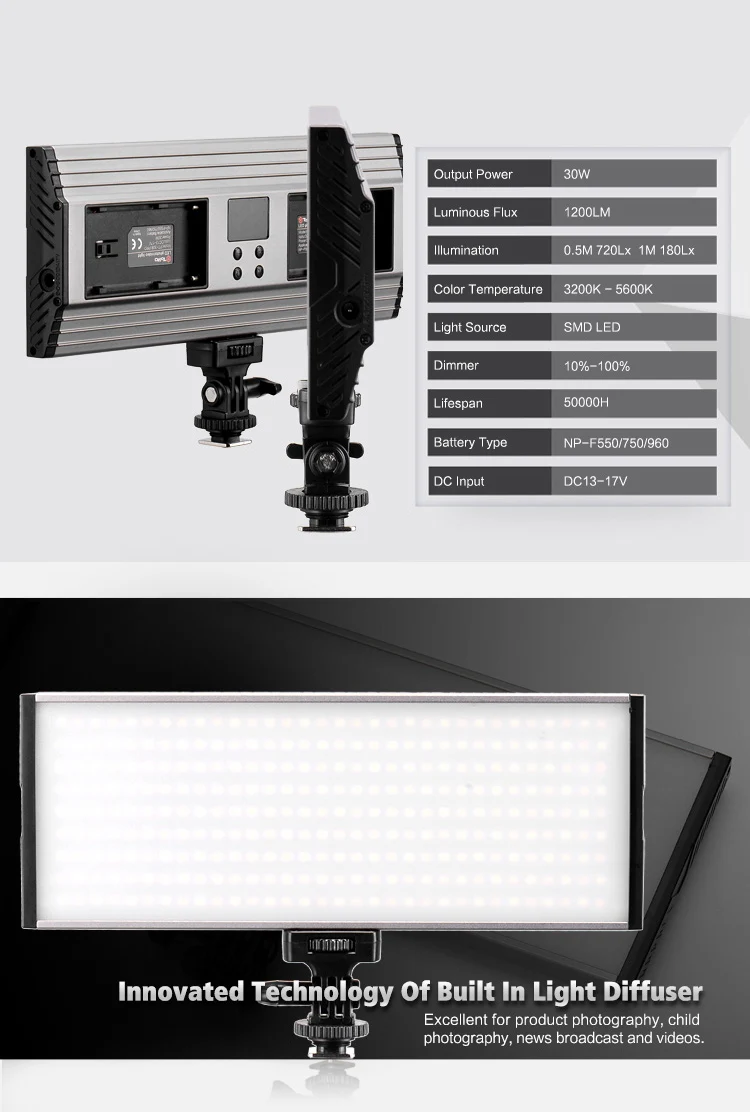 luz vídeo portátil com display led e