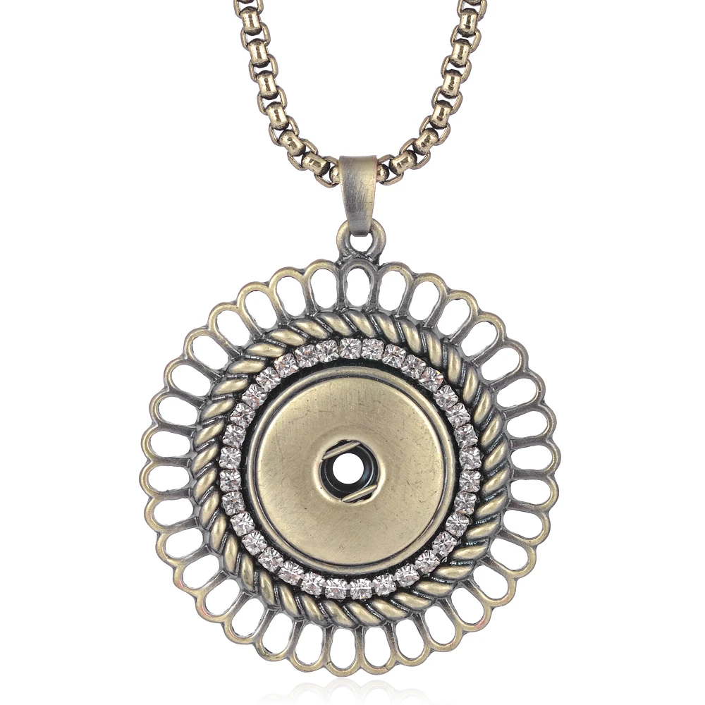 

Vocheng Snap Button Charms Jewelry Hollow out Inlaid Crystal Bronze Pendant Necklace Fit 18mm NN-504