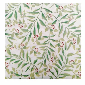 

new vintage Napkin paper tissue printed blue flower green leaves handkerchief decoupage servilletas wedding birthday party decor