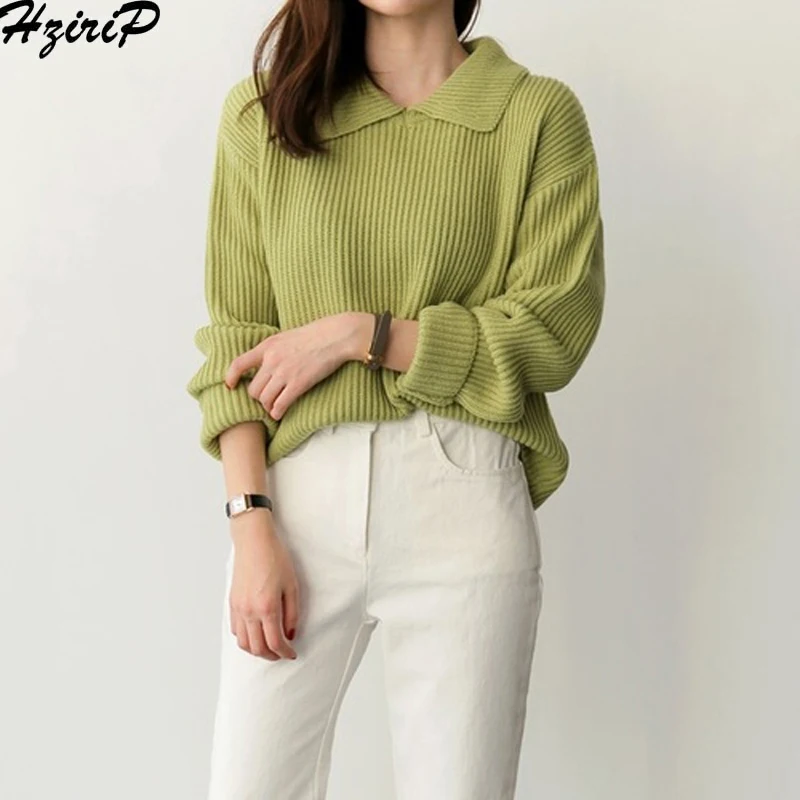 HziriP Fresh Women Sweet Sweaters 2018 Autumn Winter Knitted Solid Pullovers Long Sleeve Fashion Female Tide Ladies Sweater | Женская