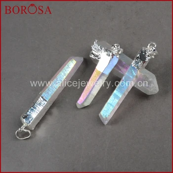 

BOROSA Titanium Druzy Quartz Crystal Point Pendant Silver Color Angel Cluster Angel Quartz Pendant for Necklace Jewelry S0061