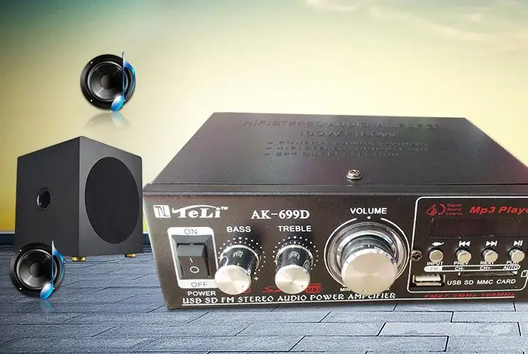 AK-699D Мини AV Мощность усилитель/usb/SD/FM радио автомобиль домой двойной усилитель |