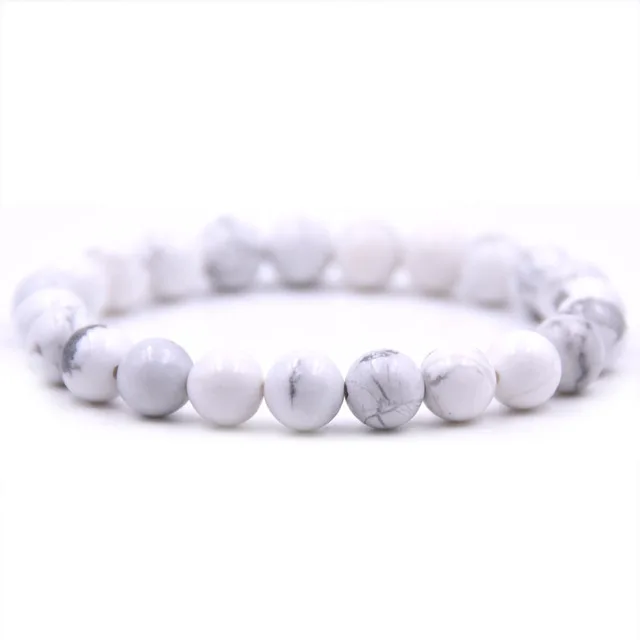 

G.YCX Natural Howlite and Lava Stone Bracelets 8mm Homme Femme Round Matte Beaded Fashion Yoga Bracelets Valentine Couple Gifts