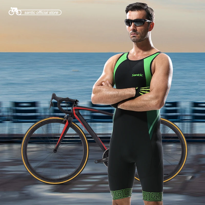 

Santic Men Triathlon Clothing Elastic Cycling Jersey Tight Suit Cycling Swimming Mens Triathlon Sleeveless Jersey M5C03006V