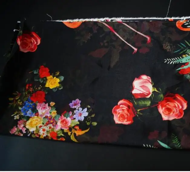 

1meters of silk crepe digital red bird painting the last piece of special offer processing do cardigan dress