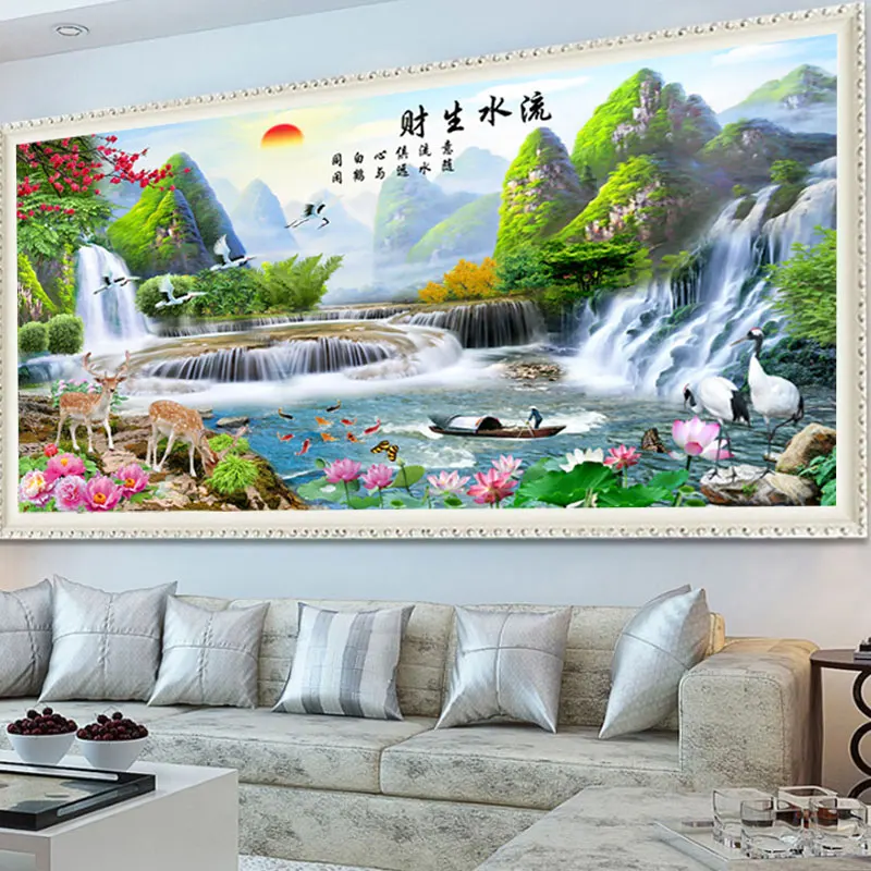 

QIANZEHUI,DIY Flowing water and making money Embroidery,Round Diamond Full rhinestone Diamond painting cross stitch,needlework