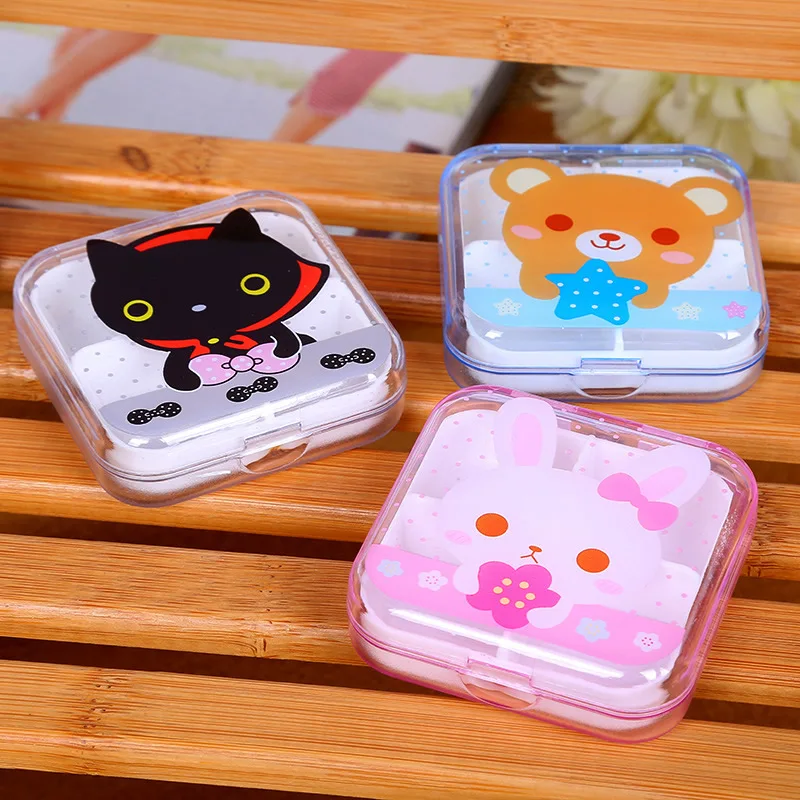 

4 Cell Portable Small Jewelry Storage Boxes Plastic Folding Plastic Medicine Container Earring Ring Cute Cartoon Pattern 65x65mm