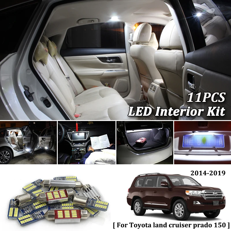 

11Pcs White Canbus led Car interior lights Package Kit for Toyota land cruiser prado 150 2014 2015 2016 2017 2018 2019 interior