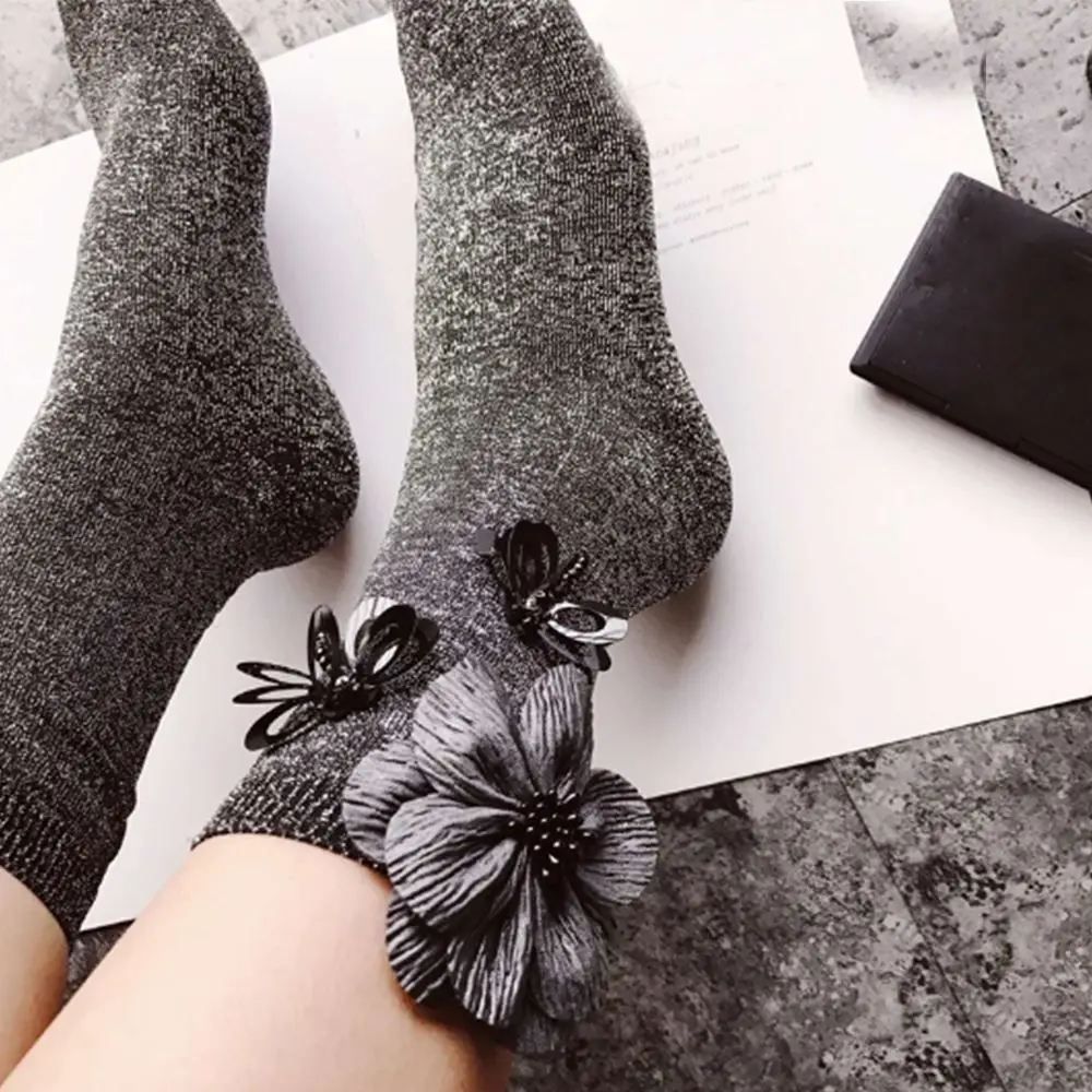1 пара Мода стиль Harajuku стрекозы цветок сверкающие носки Зима Осень Повседневные носки для женщин