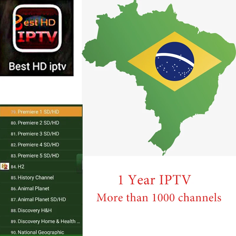 

1 year iptv Brazil iptv 1000 + channels live tv channels for Set Top Box