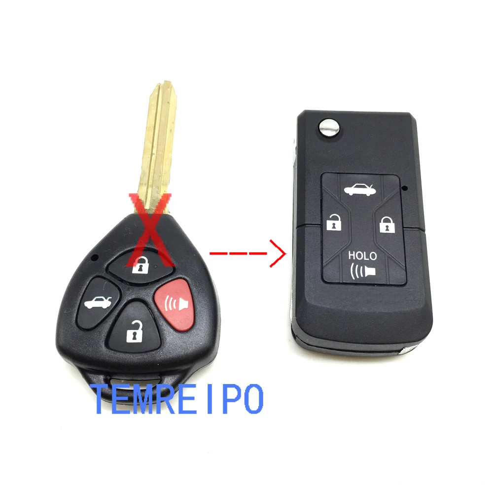 

10pcs/lot 3+1 Button Smart Remote Uncut Blank Flip Folding Fob Key Shell Case For Toyota Camry Corolla Venza Reiz Rav4
