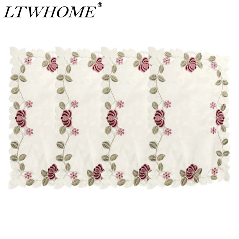 LTWHOME красный цветок вышитые Cutwork 1" x 16,5" Doily атласная ткань скатерти для вечерние, украшения дома