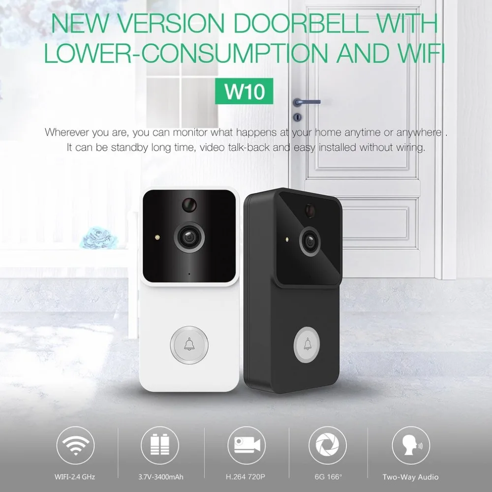 

W10 WIFI Doorbell 720P Infrared Night Vision 1.7mm Lens PIR Detection Home Security System Low Power Consumption NEW Arrival