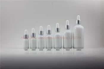 

5ml/10ml/15ml/20ml/30ml/50ml/100ml original white Glass bottle with matte silver ring+white dropper lid,essential oil container,