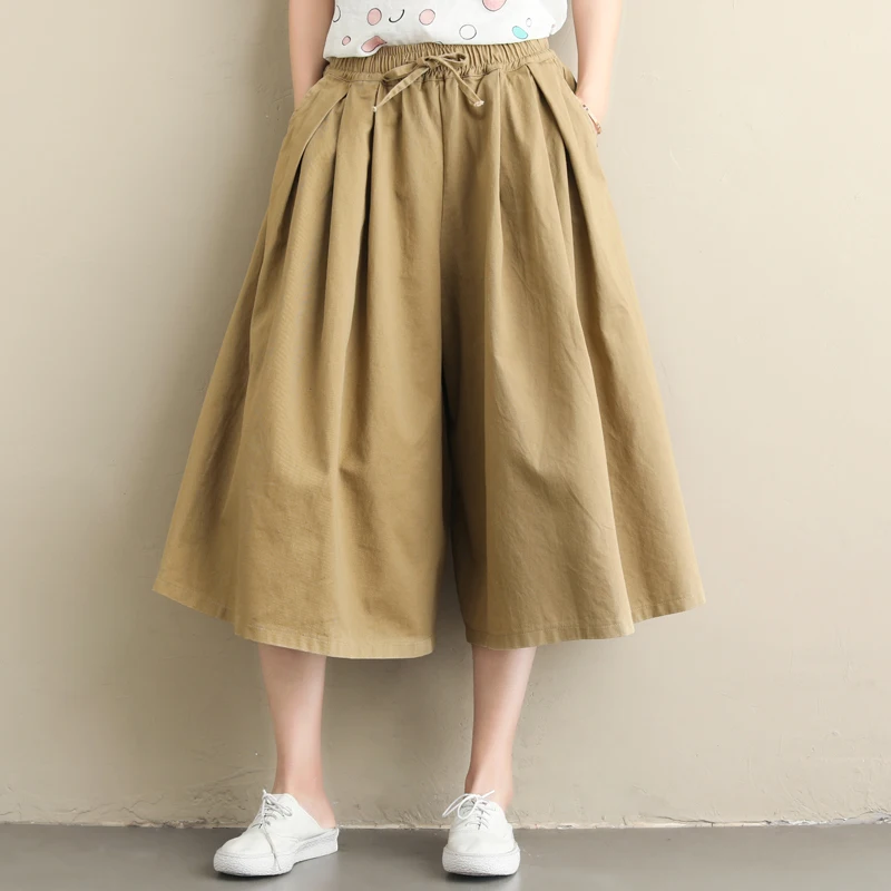 #0672 Summer Solid Color Wide Leg Pants Women Calf-length Elastic Waist Plus Size Casual Ladies Trousers Vintage Trousers Female #0672 Summer Solid Color Wide Leg Pants Women Calf-length Elastic Waist Plus Size Casual Ladies Trousers Vintage Trousers Female