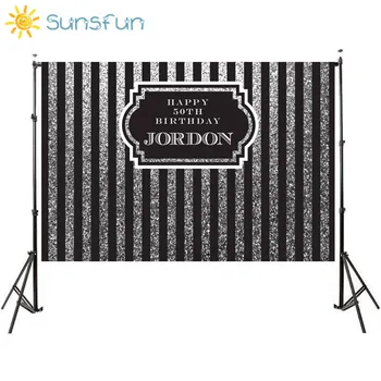 

Sunsfun 7x5ft Black Silver Vertical Adults Birthday Backdrops Frame Customize Background Computer Print Birthday Photo Backdrop