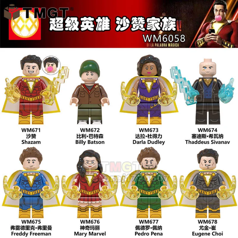 

TMGT Single Hero Legoings Shazam Billy Batson Darla Dudley Thaddeus Sivanav Freddy Freeman Building Blocks Toys For Children